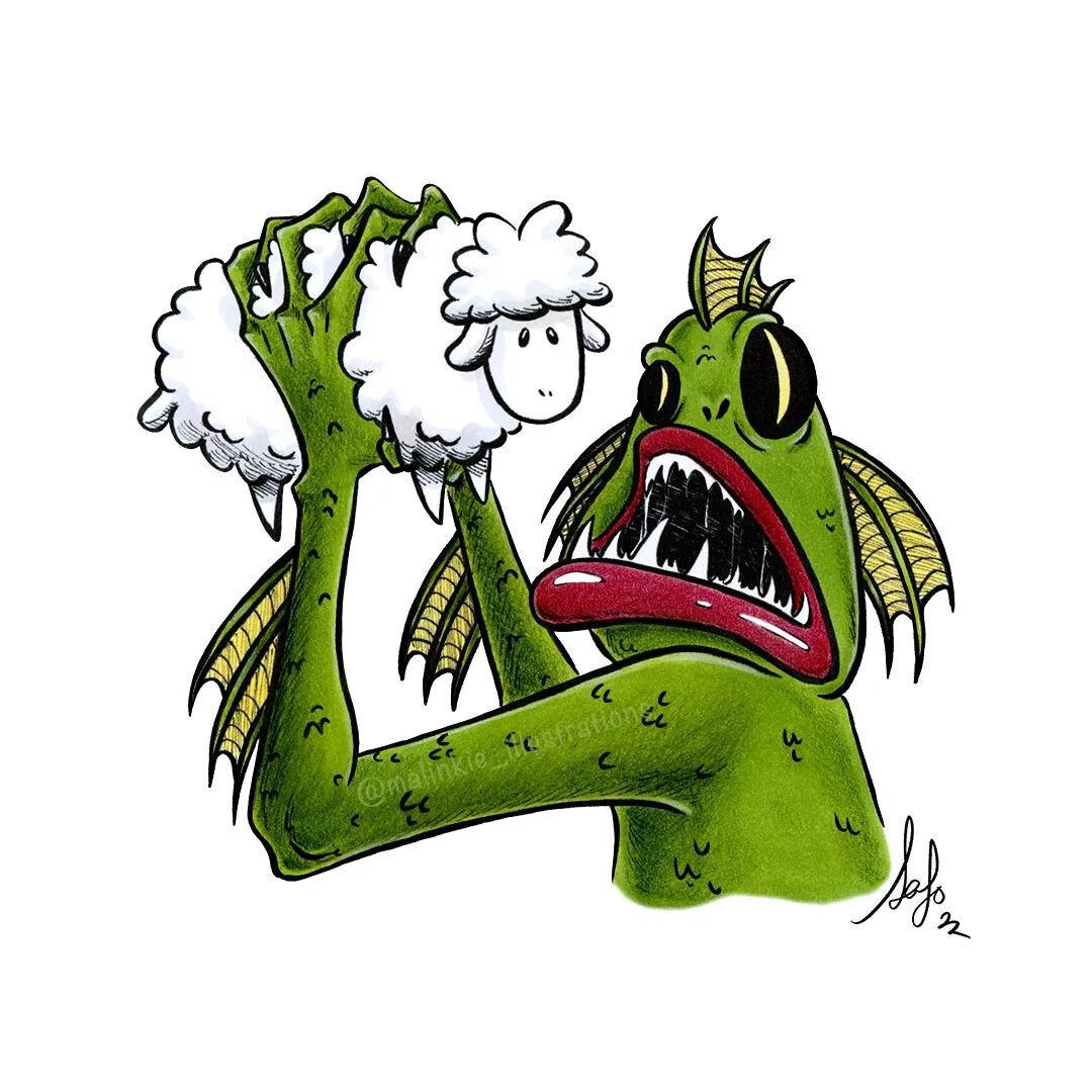 I thought it was about time this swamp monster had some color. Somehow, it makes him look more guilty. 👀 🐑
😅
This was colored with markers and colored pencils, then fine details edited digitally. 
I think he should be a sticker soon. What do you t