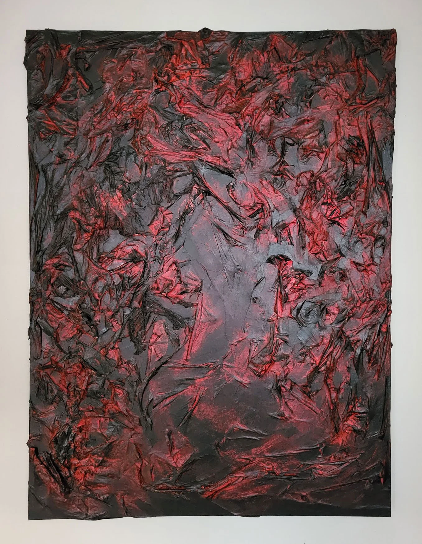 RAGE // 36"W x 48"H // Recycled Paper Bags, Paper Mache, Acrylic Paint