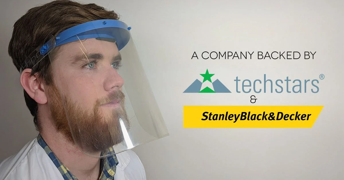 CALT Dynamics face shield. A company backed by Techstars &amp; Stanley Black &amp; Decker