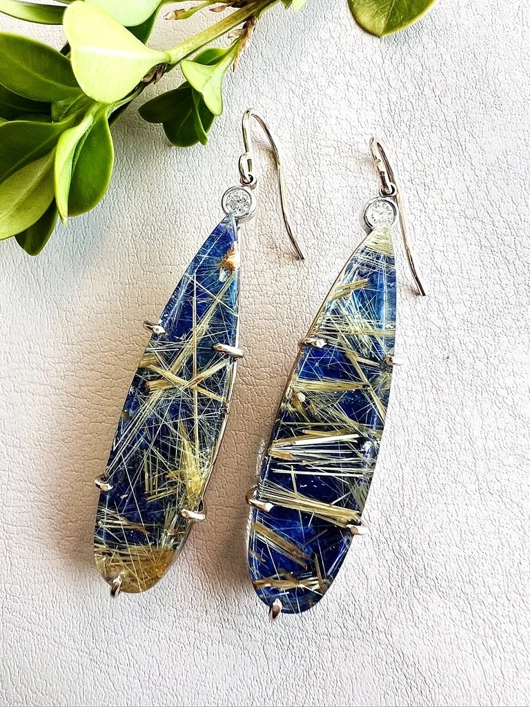 Lapis with Rutilated Quartz Earrings