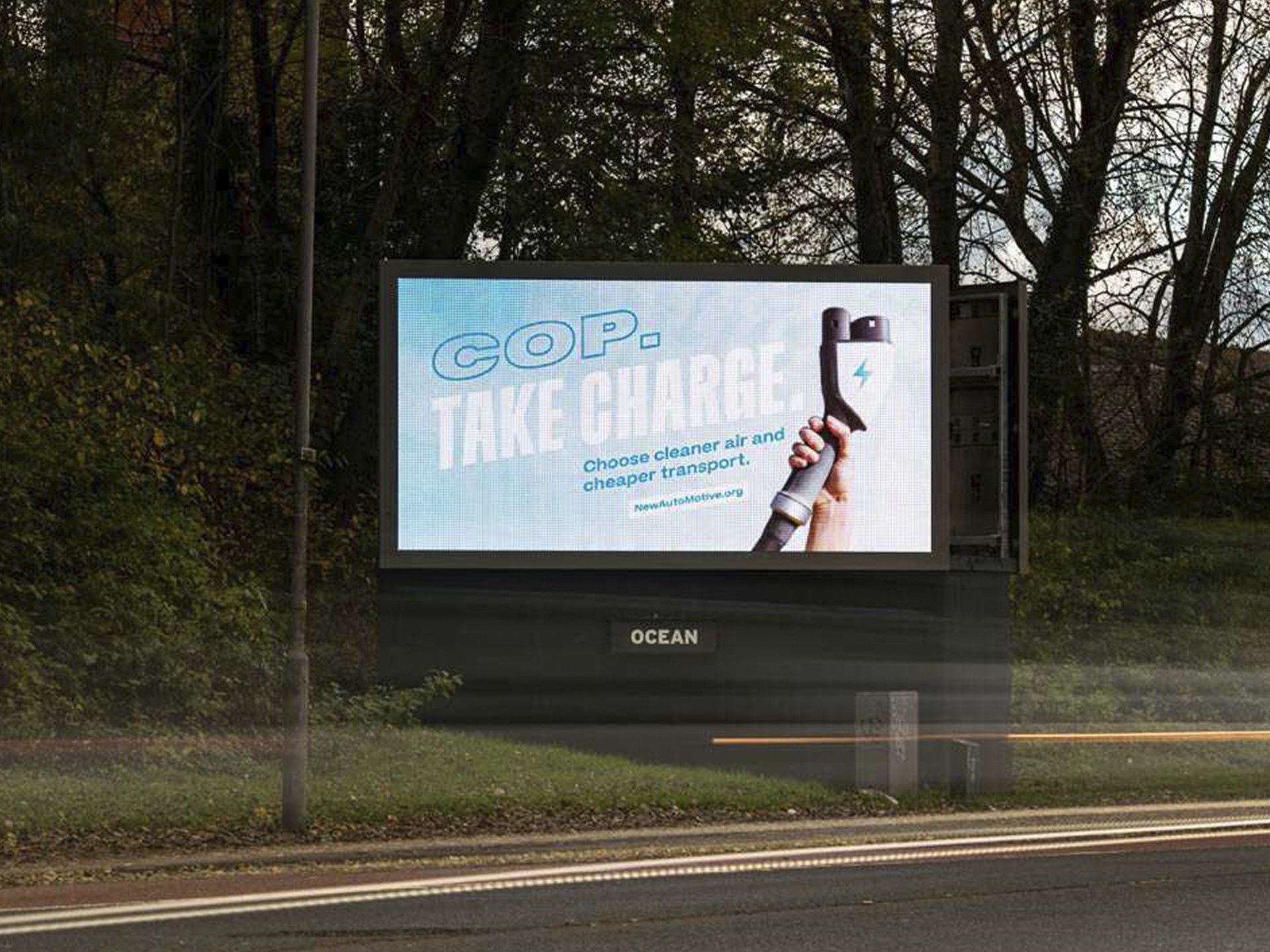 New AutoMotive billboard on the motorway outside of Glasgow during COP26
