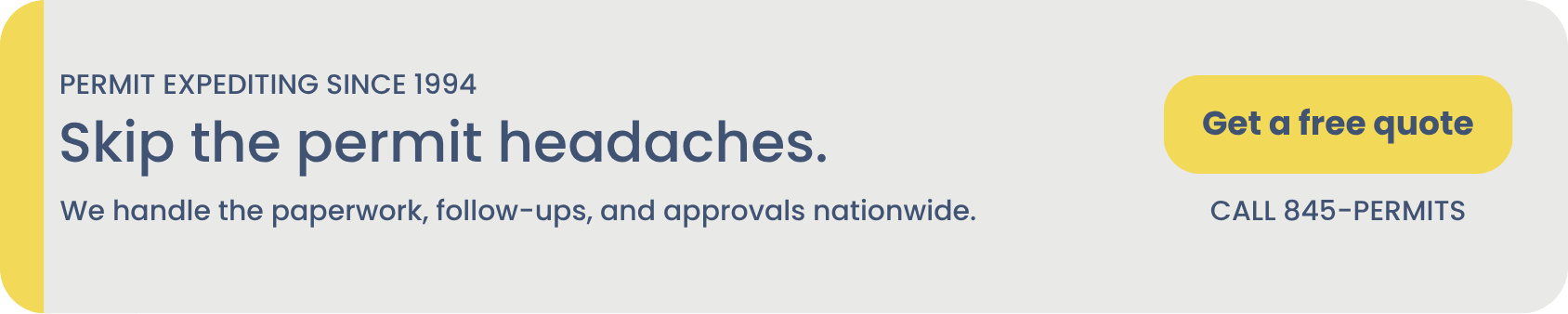 Permit expediting since 1994. Skip the permit headaches. Permit Pushers handles paperwork, follow-ups, and approvals nationwide. Get a free quote or call 845-PERMITS.
