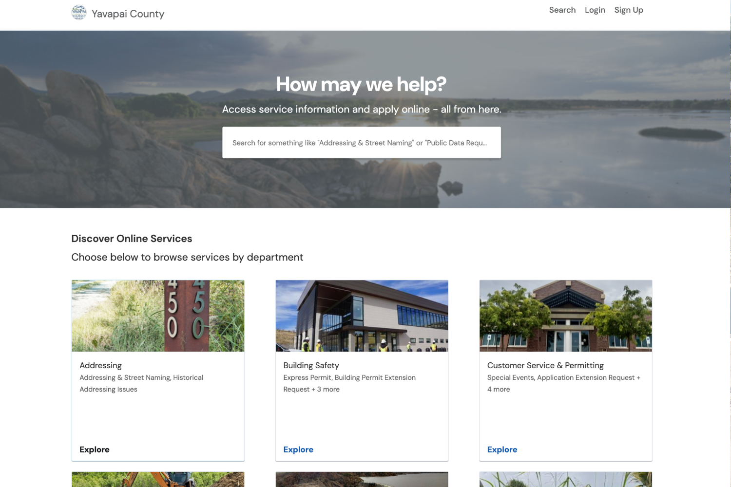 Yavapai County OpenGov portal sign-up page for creating a new account