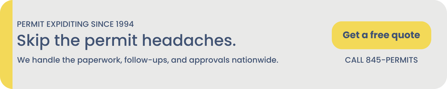 Permit Pushers has offered permit expediting services nationwide since 1994. Get a free quote or call 845-PERMITS.