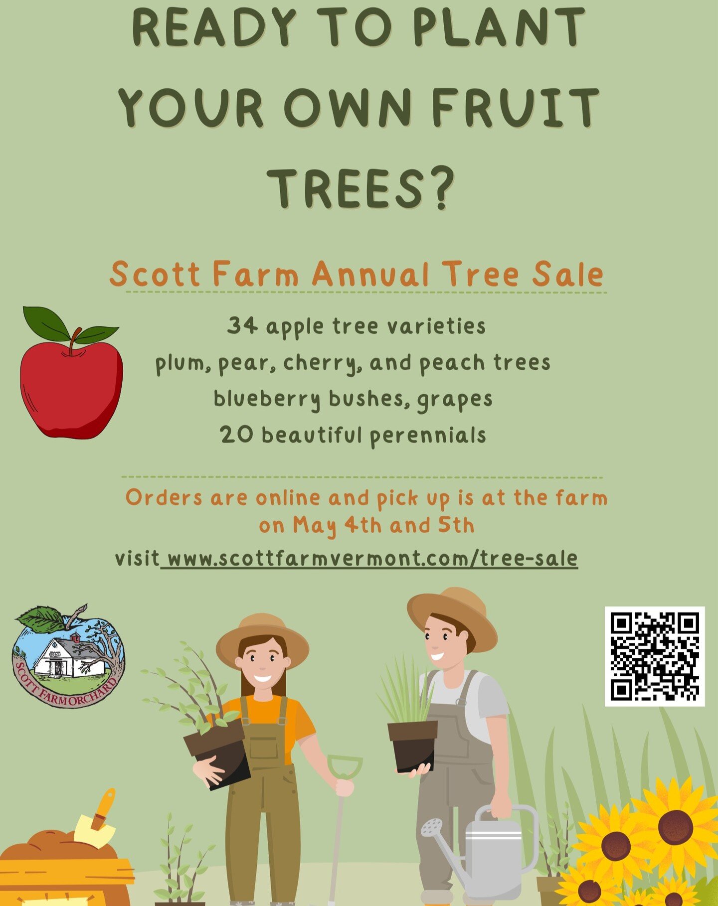 Our Tree Sale is live!

All orders are placed online and will be picked up at the farm on May 4th and 4th. We do not ship trees.

We have a great collection of bare root apple trees stone fruit, blueberry bushes, gapes and all kinds of perennials.

L