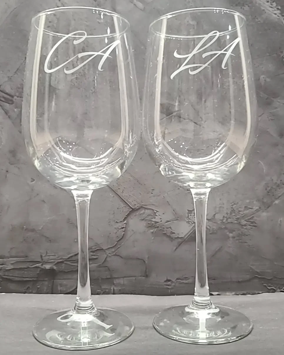 Custom lettering Engraved Glassware Pair 2 glasses