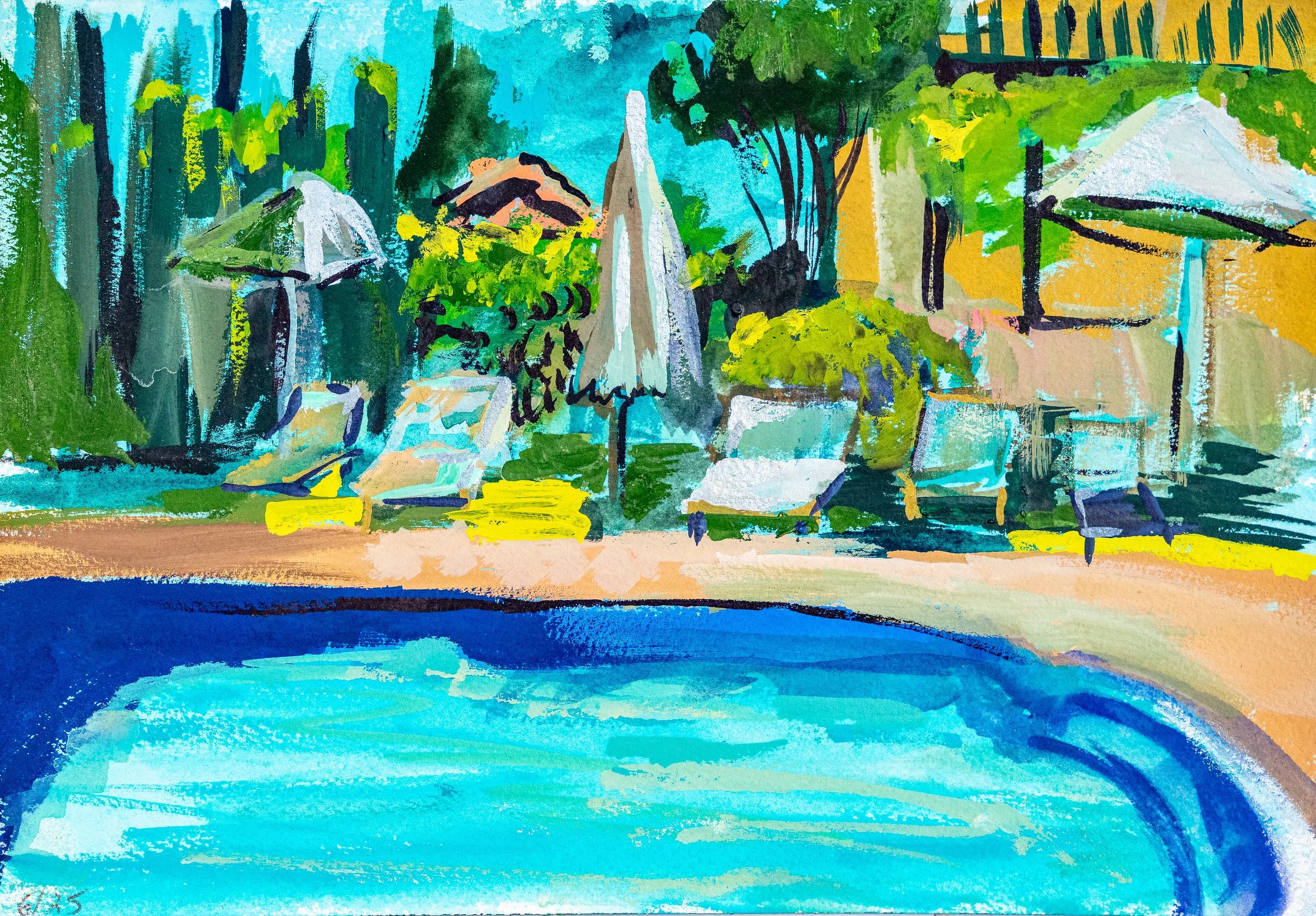 Aix Swimming Pool | Gouache | 7" x 10" | 2025