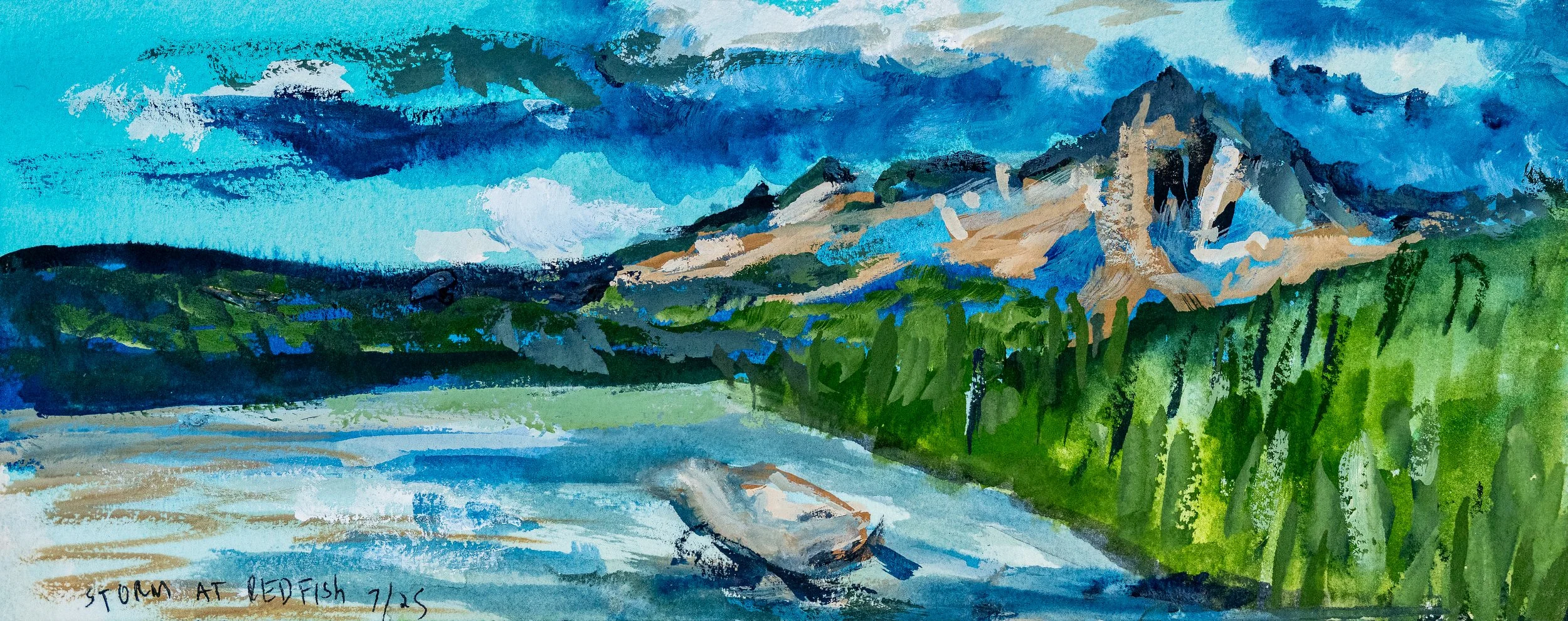 Storm at Redfish | Gouache | 4" x 10" | 2025 | Private Collection