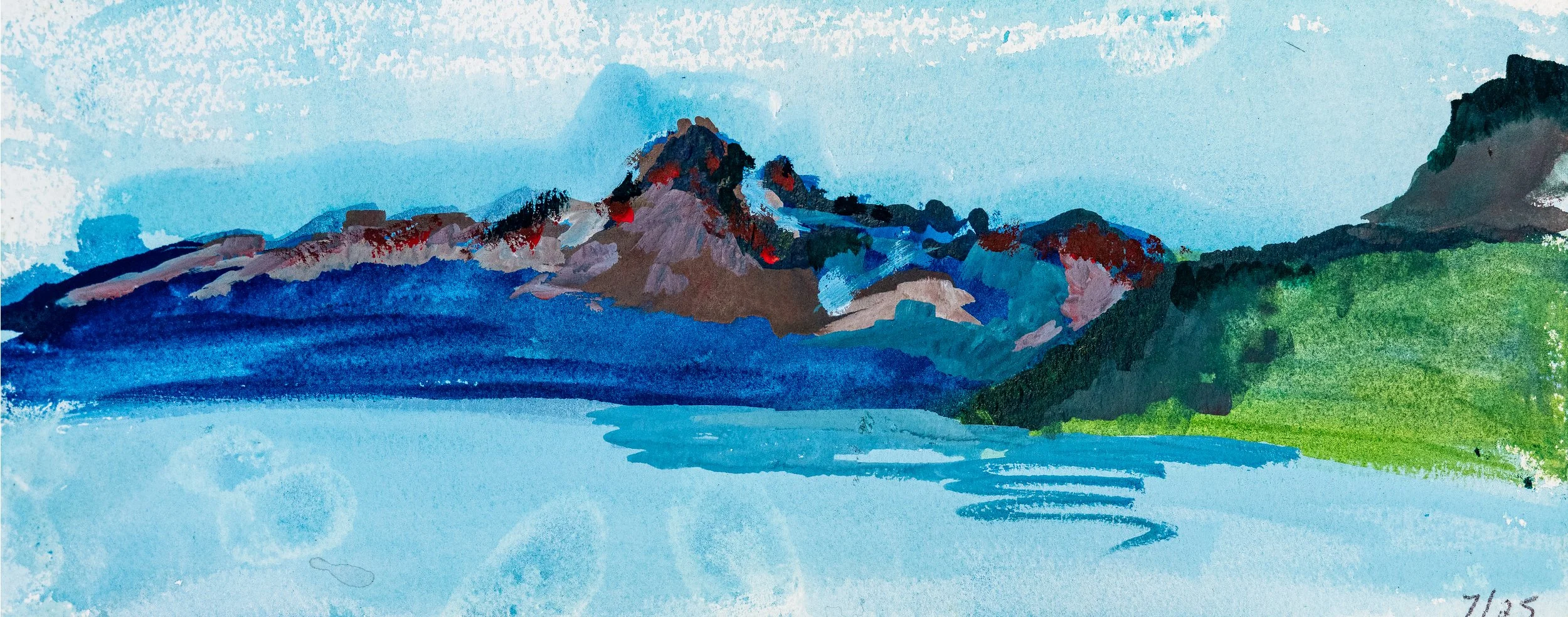 Redfish Lake Sketch | Gouache | 4" x 10" | 2025