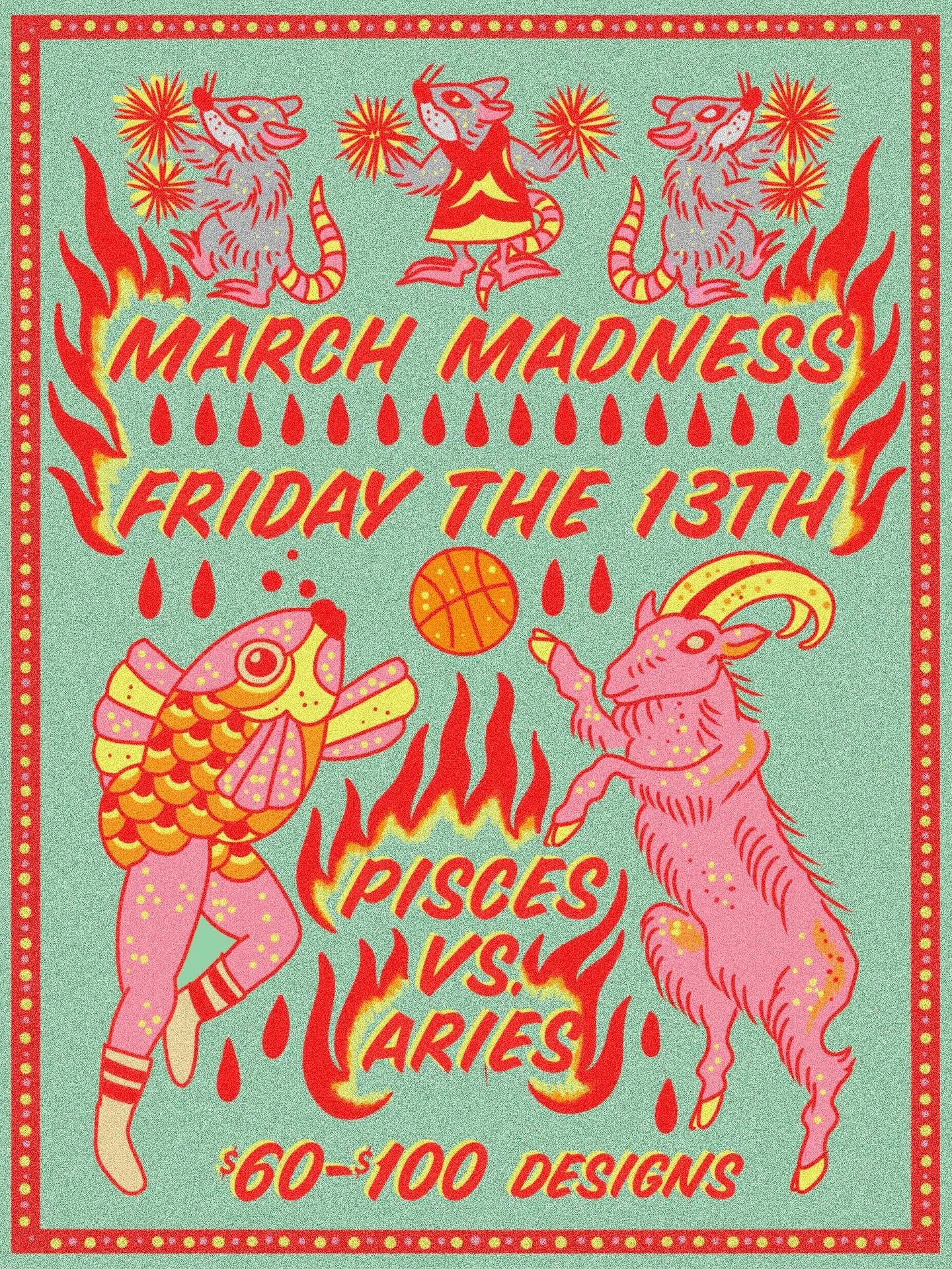🏀 M A R C H  M A D N E S S 🏀 ANOTHER FRIDAY THE 13TH ✨ $60-100 DESIGNS ✨ WALK INS ONLY ✨ ARMS AND LEGS ONLY ✨ CA$H ONLY ✨ PISCES VS ARIES WHO WILL WINNNNN? ✨504-407-9208 ✨