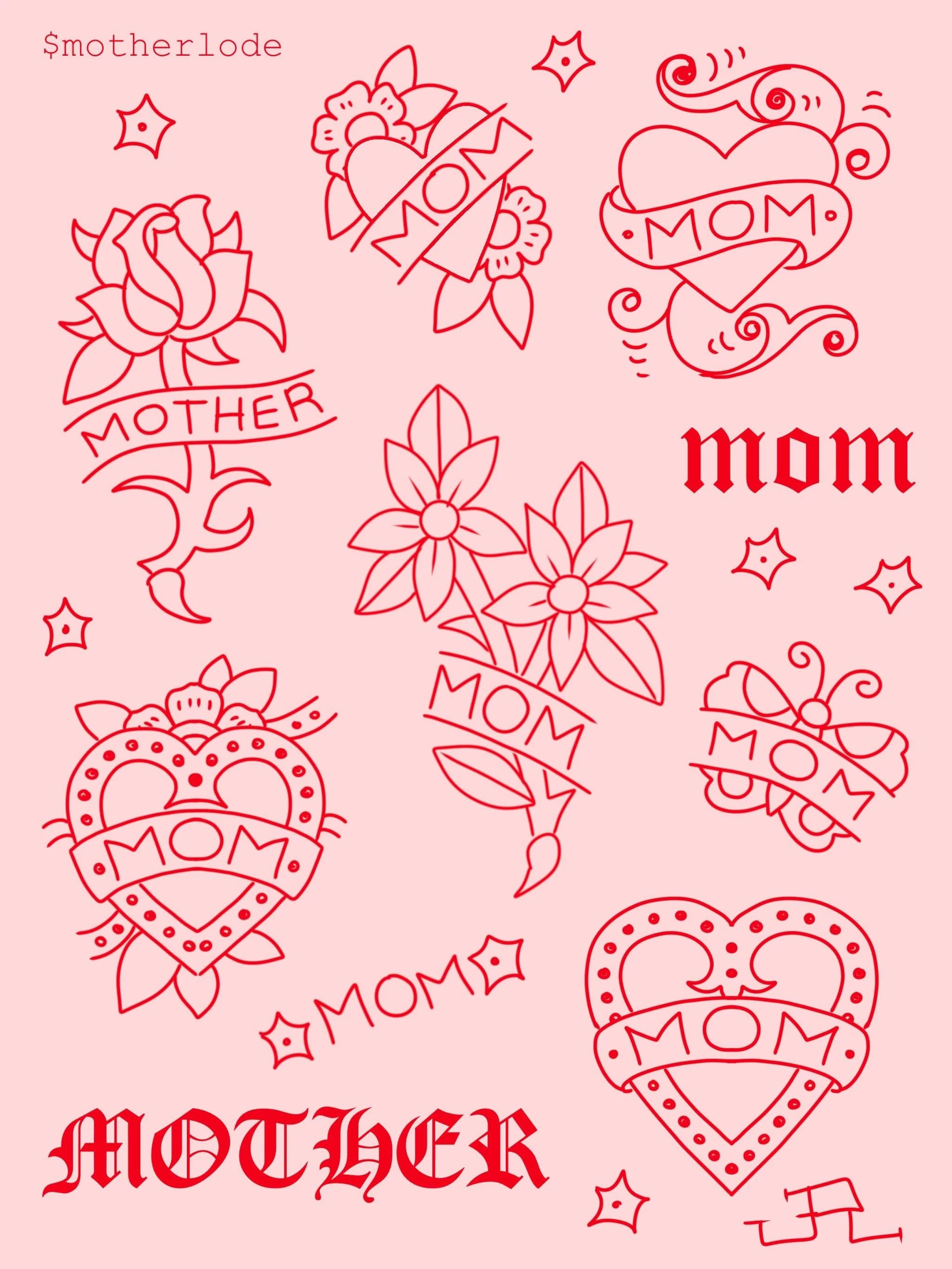 Mother's Day is this weekend! 💗 Here's some designs we have available including a sheet from our guest artist @myfitchbad ! Designs start at $100 💗 #motherlode 💸💸💸
