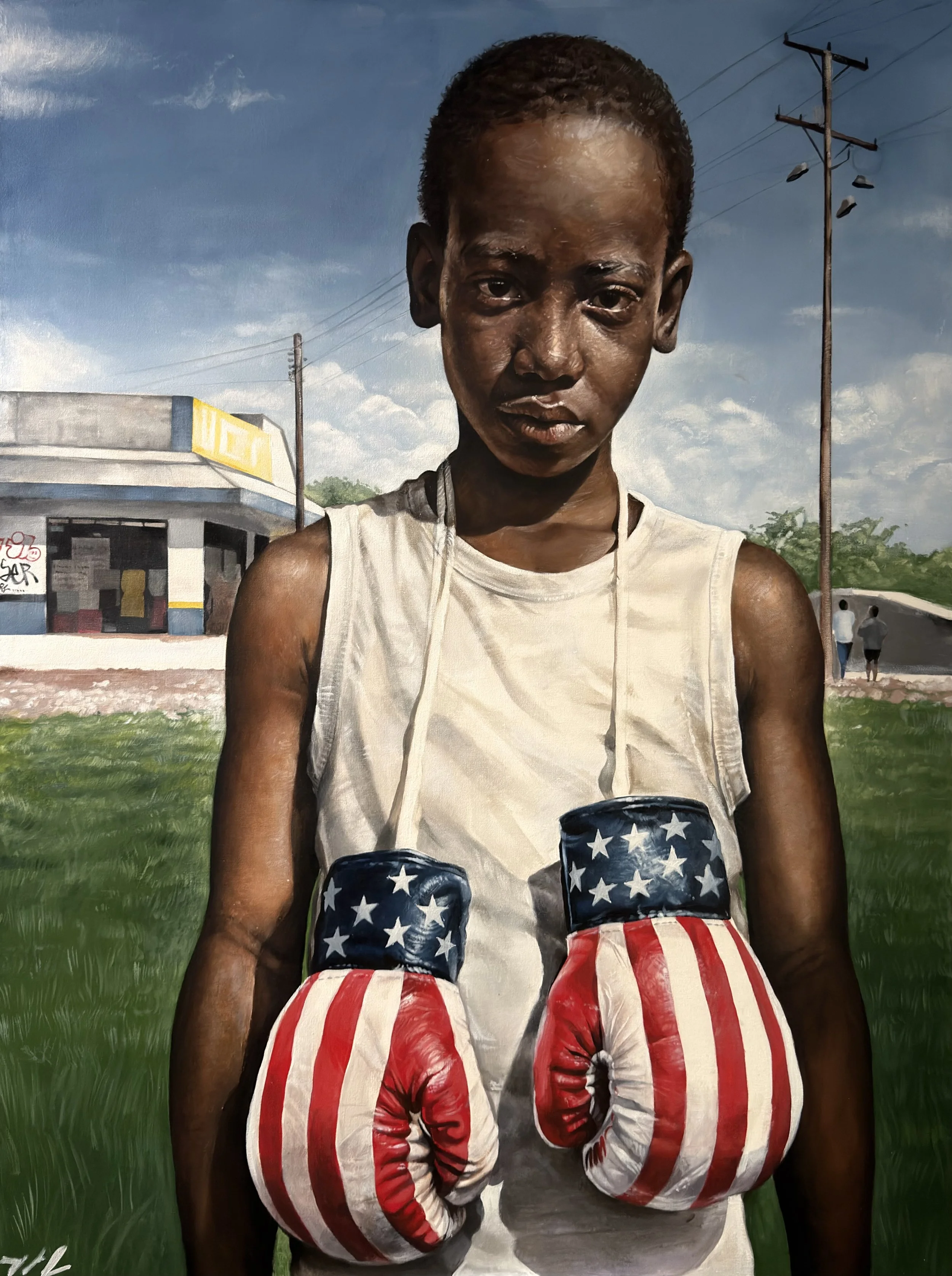 "The Gloves They Gave Him" (36" x 48") acrylic on canvas