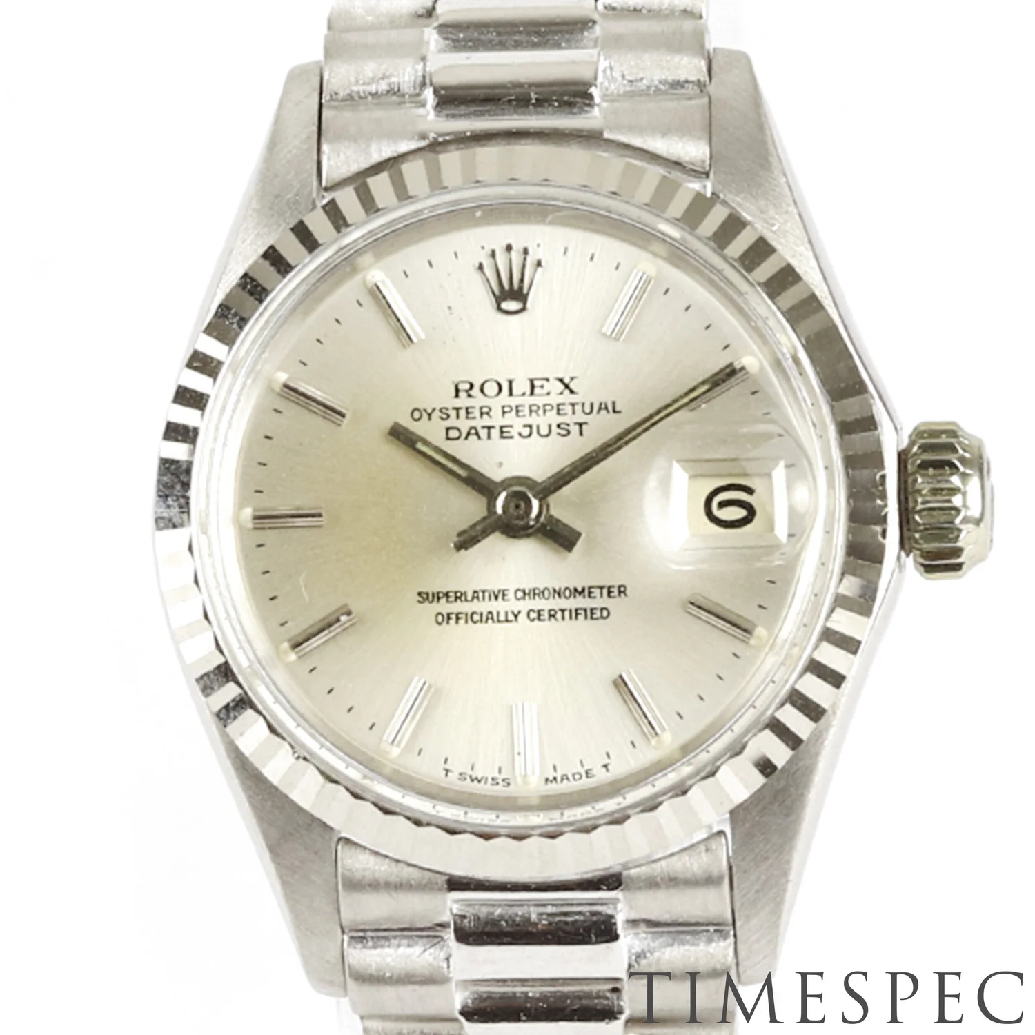1965 18k White Gold Ladies Rolex 1965 Rolex Perpetual #6549 - Oyster Perpetual White Leather  main image 2