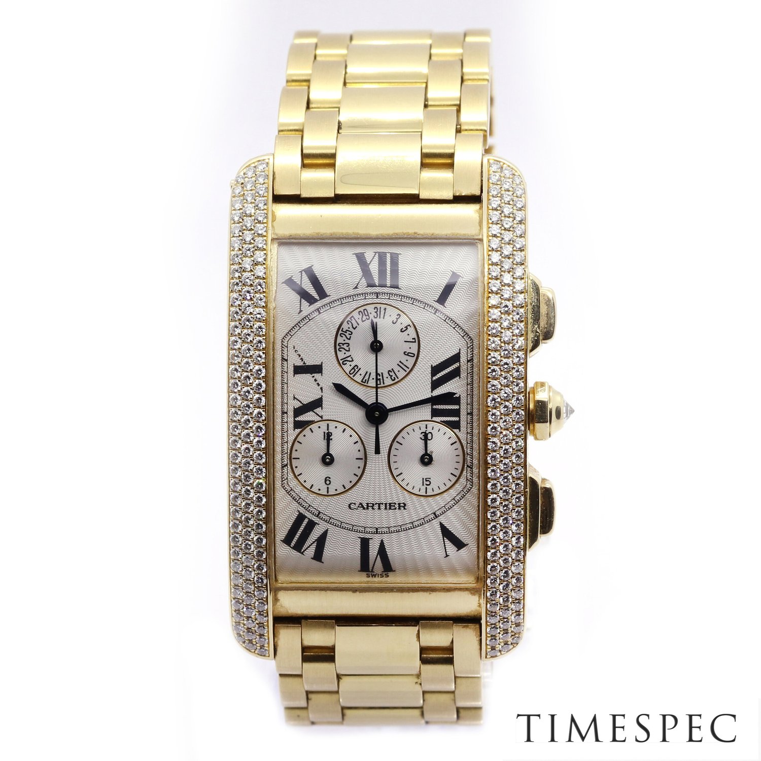 Cartier Tank Americaine Chronograph 18K Yellow Gold and Diamonds