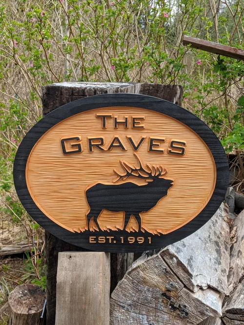 Personalized Carved Cedar Sign — Elk