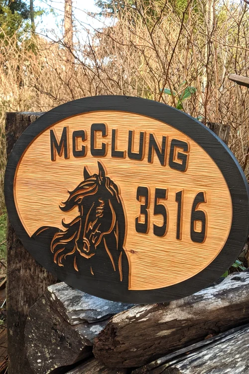 Personalized Carved Cedar Sign — Horse