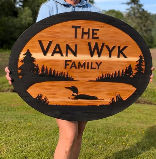 Personalized Carved Cedar Sign — Loon