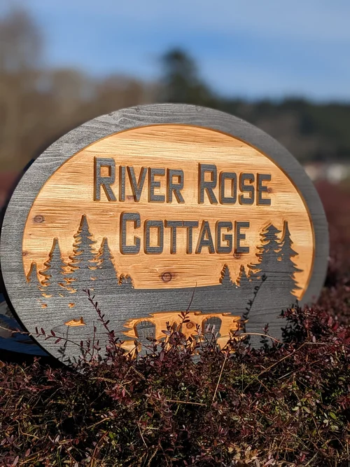 Personalized Carved Cedar Sign — Adirondack Chairs — Hills Horizon