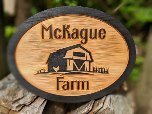 Personalized Carved Cedar Sign — Farm Scene