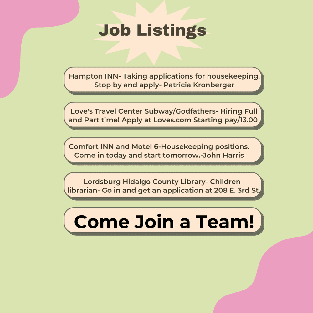 Job openings — LordsburgHidalgo Chamber of Commerce