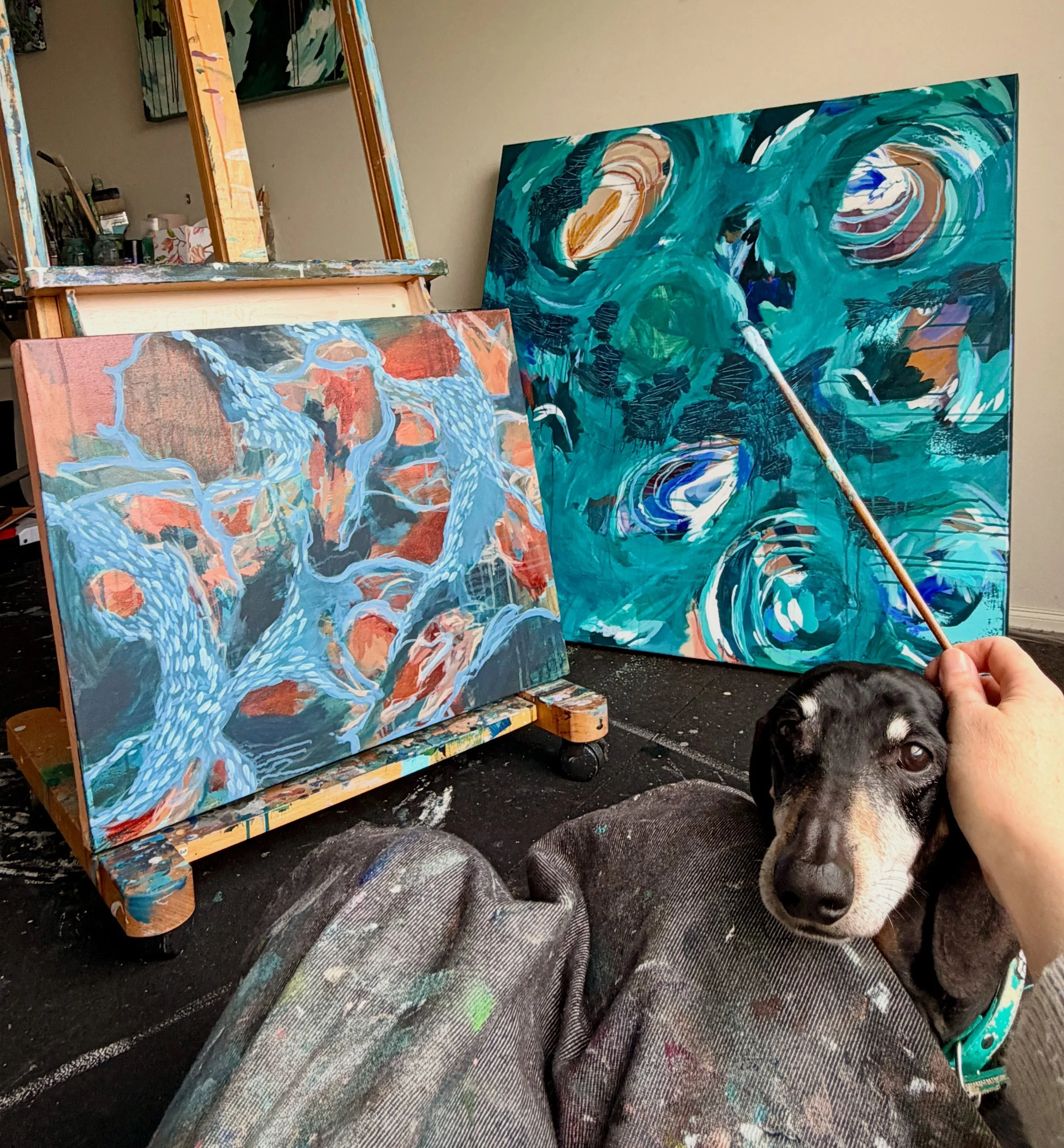 Me and my buddy working in the studio today 🐾