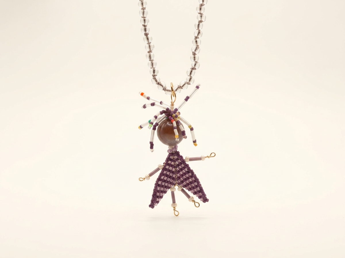 No. 003, Hand Beaded Worry Doll Talisman Necklace