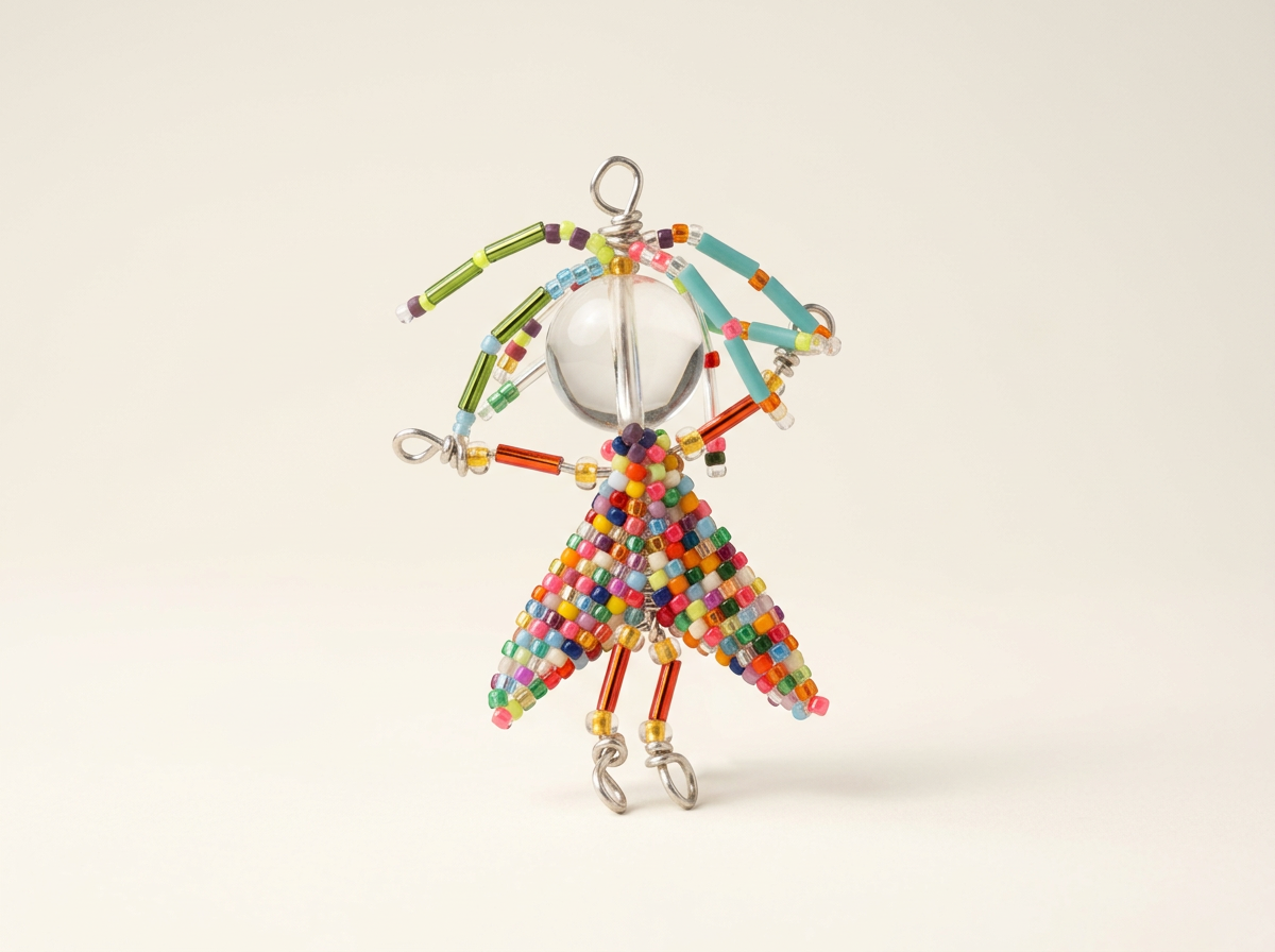 No. 006, Hand Beaded Worry Doll Talisman Necklace