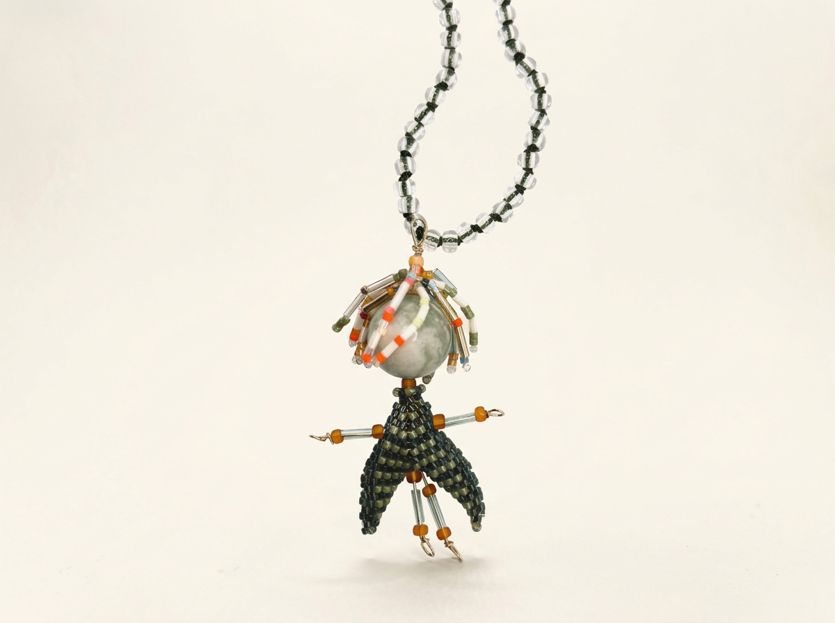 No. 005, Hand Beaded Worry Doll Talisman Necklace