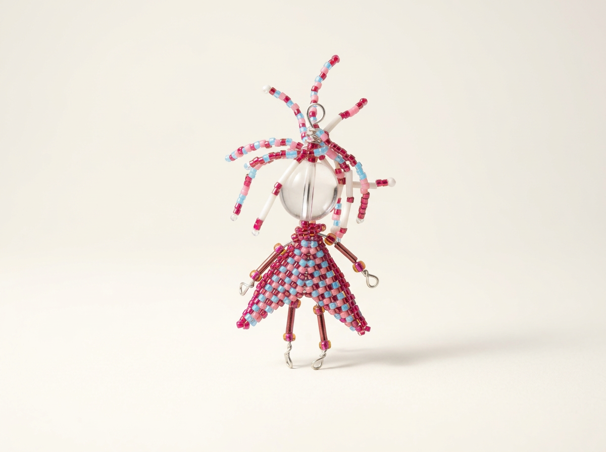 No. 009, Hand Beaded Worry Doll Talisman Necklace