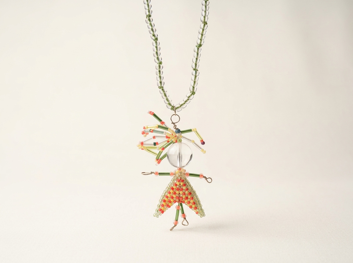 No. 001, Hand Beaded Worry Doll Talisman Necklace