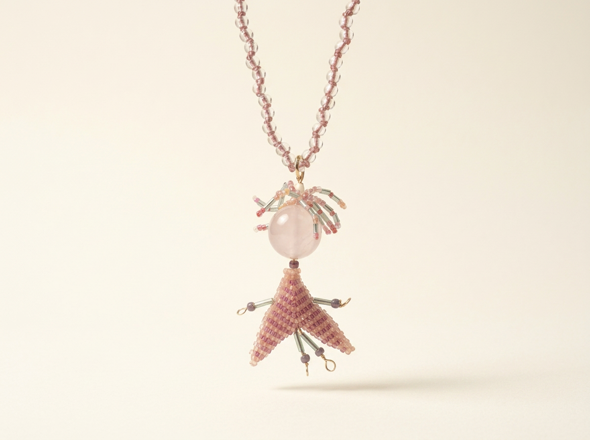 No. 004, Hand Beaded Worry Doll Talisman Necklace
