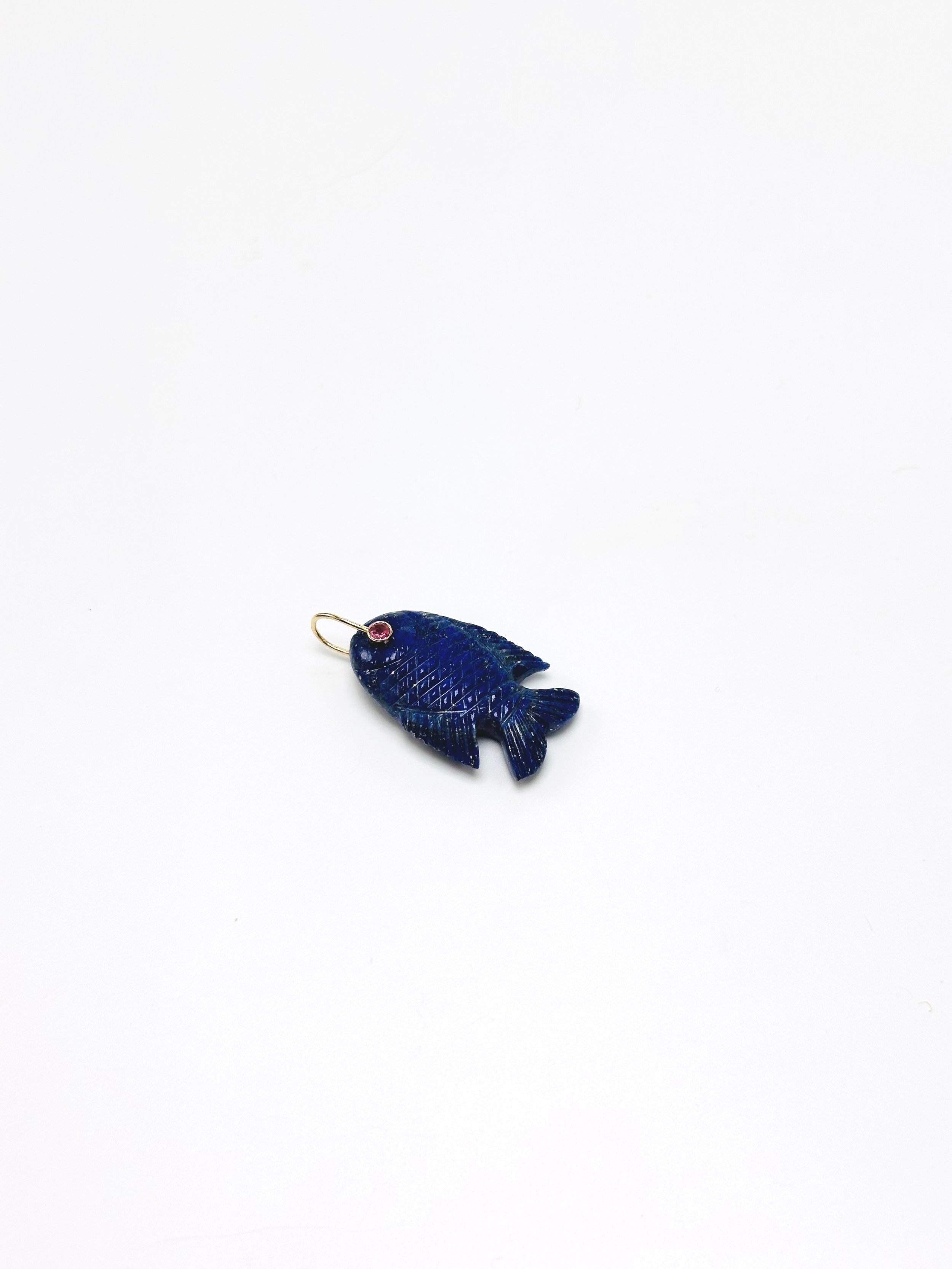 14K Gemstone Fish Charm, Lapis