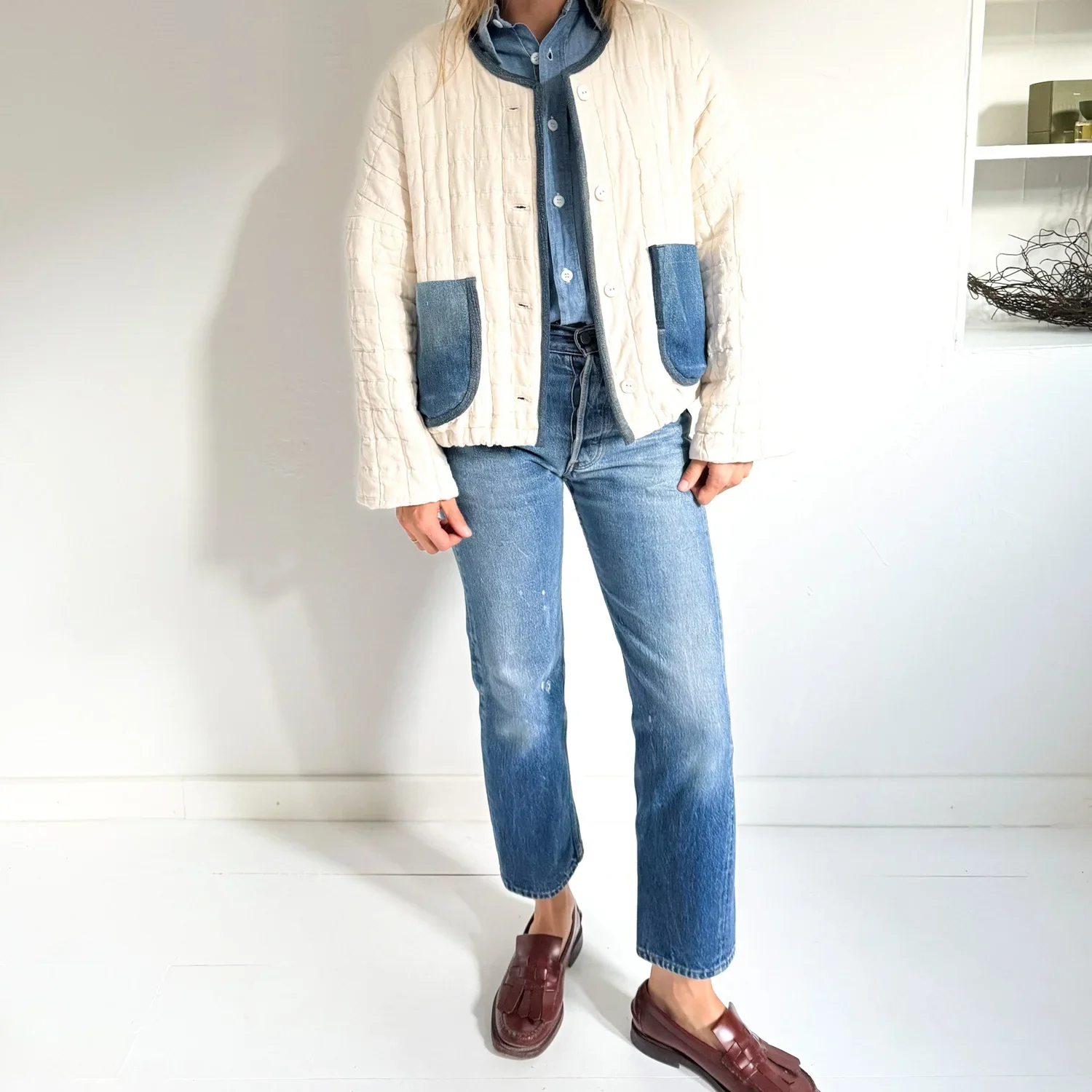 reworked denim quilted jacket for Lu Dale