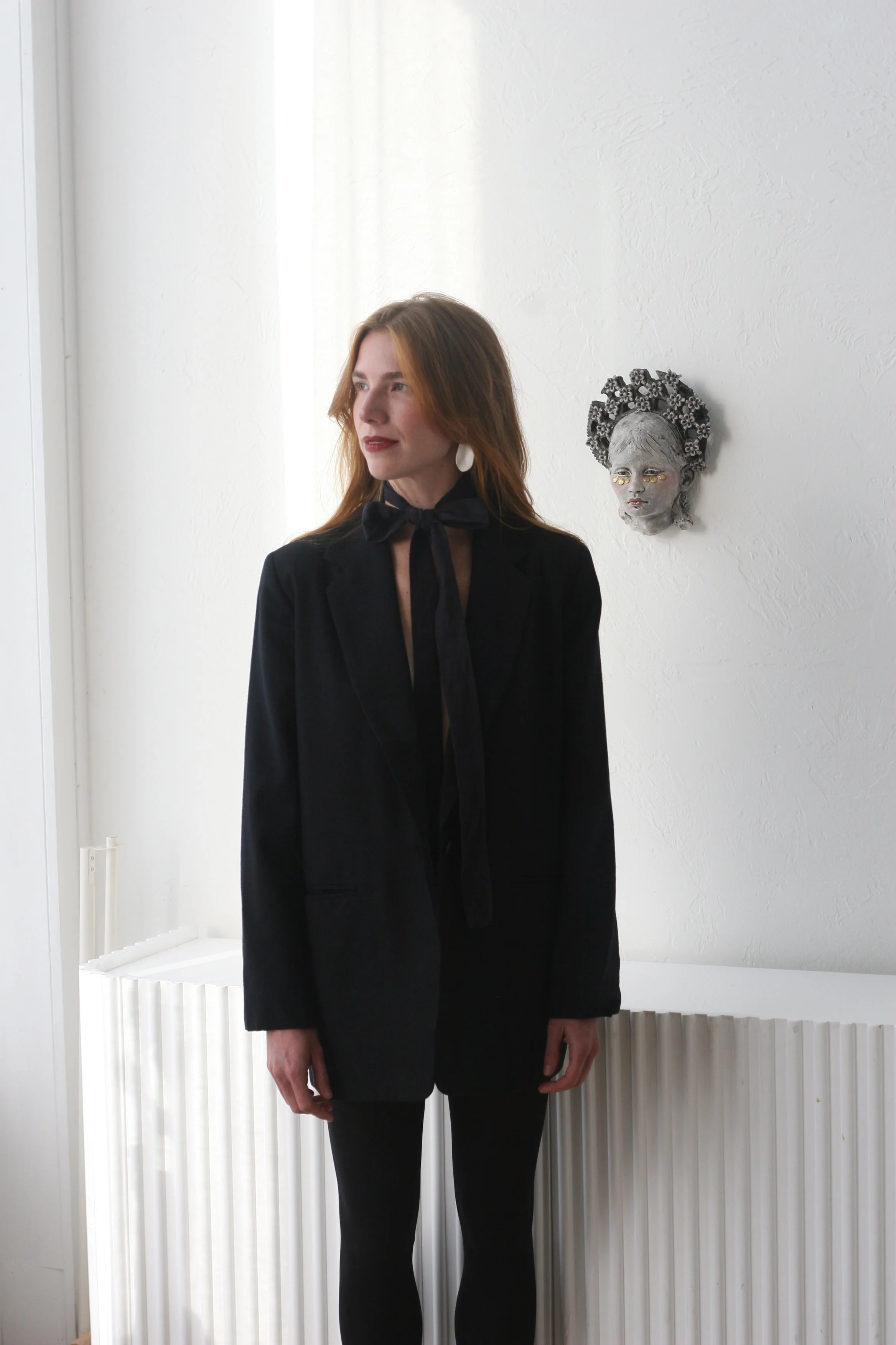 naturally dyed black raw silk scarf and ceramic earrings — collab with Celeste Johnson for Parlour