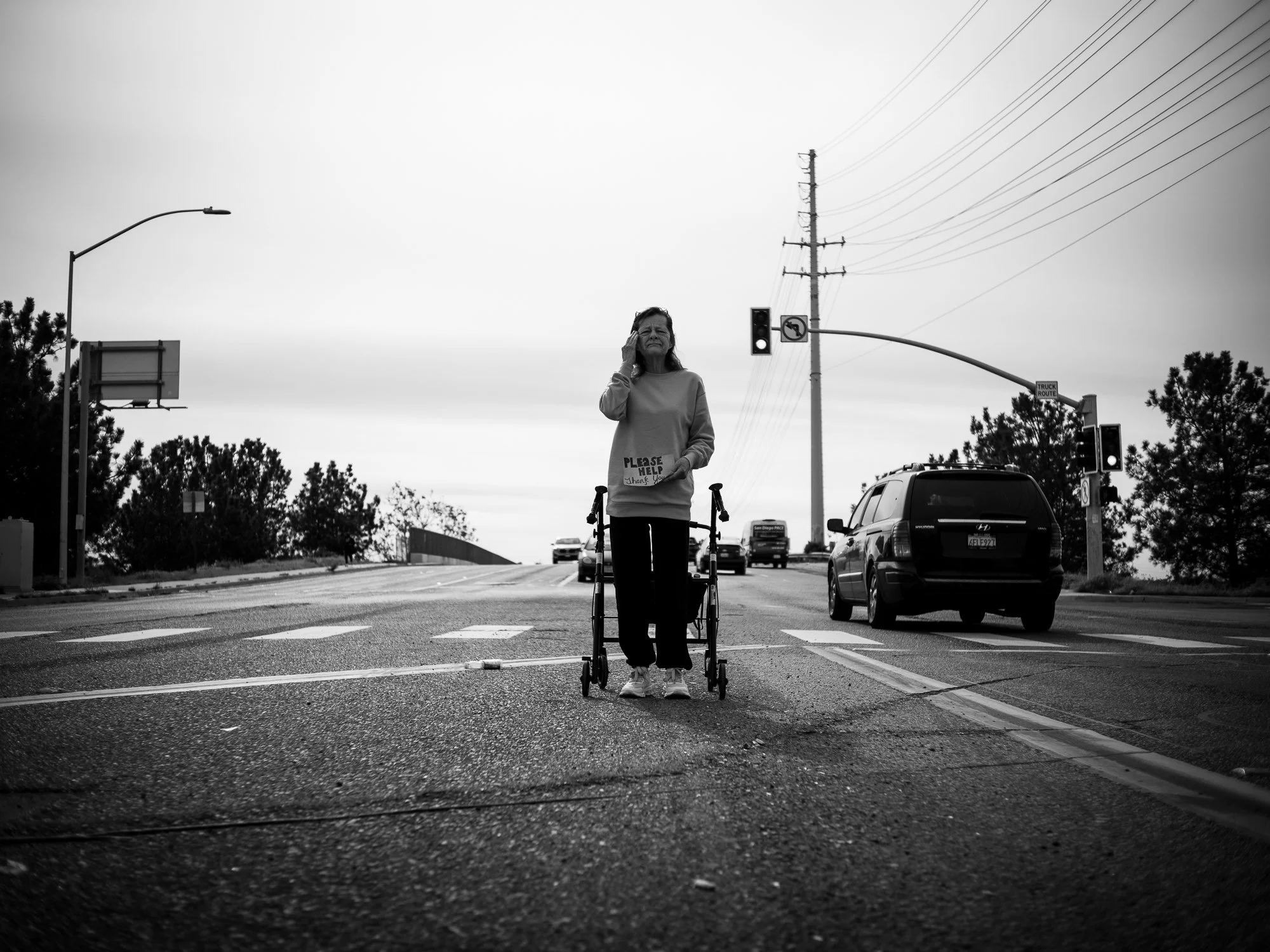 Michele... I'm glad I mentioned her name to someone. I always feel guilty when a story moves me and I can't remember their name. 

I was driving my mother to breakfast before I left to go home. We drove past Michele, sitting in the middle of 6 lanes 