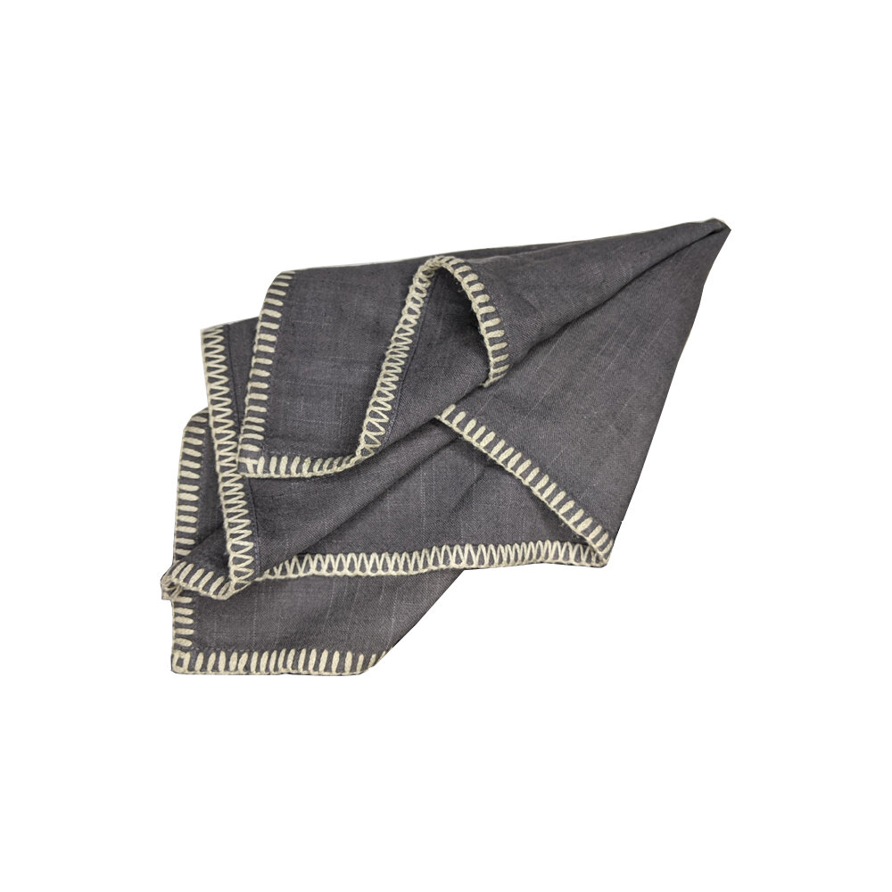 Napkin - Linen with Blanket Stitch Edge - Granite