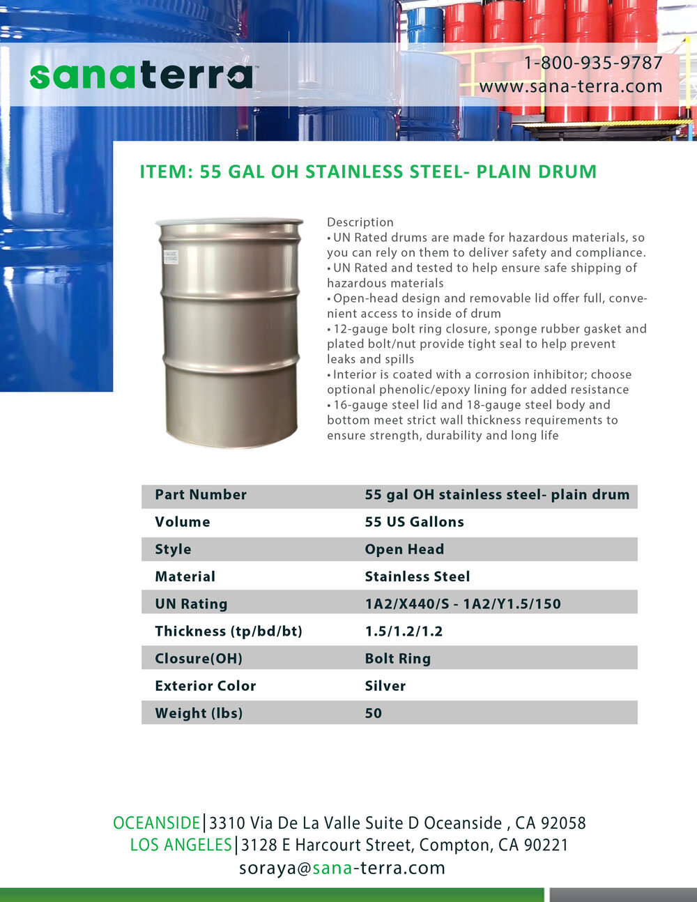 55 Gallon Steel Drum, Stainless Steel Drums