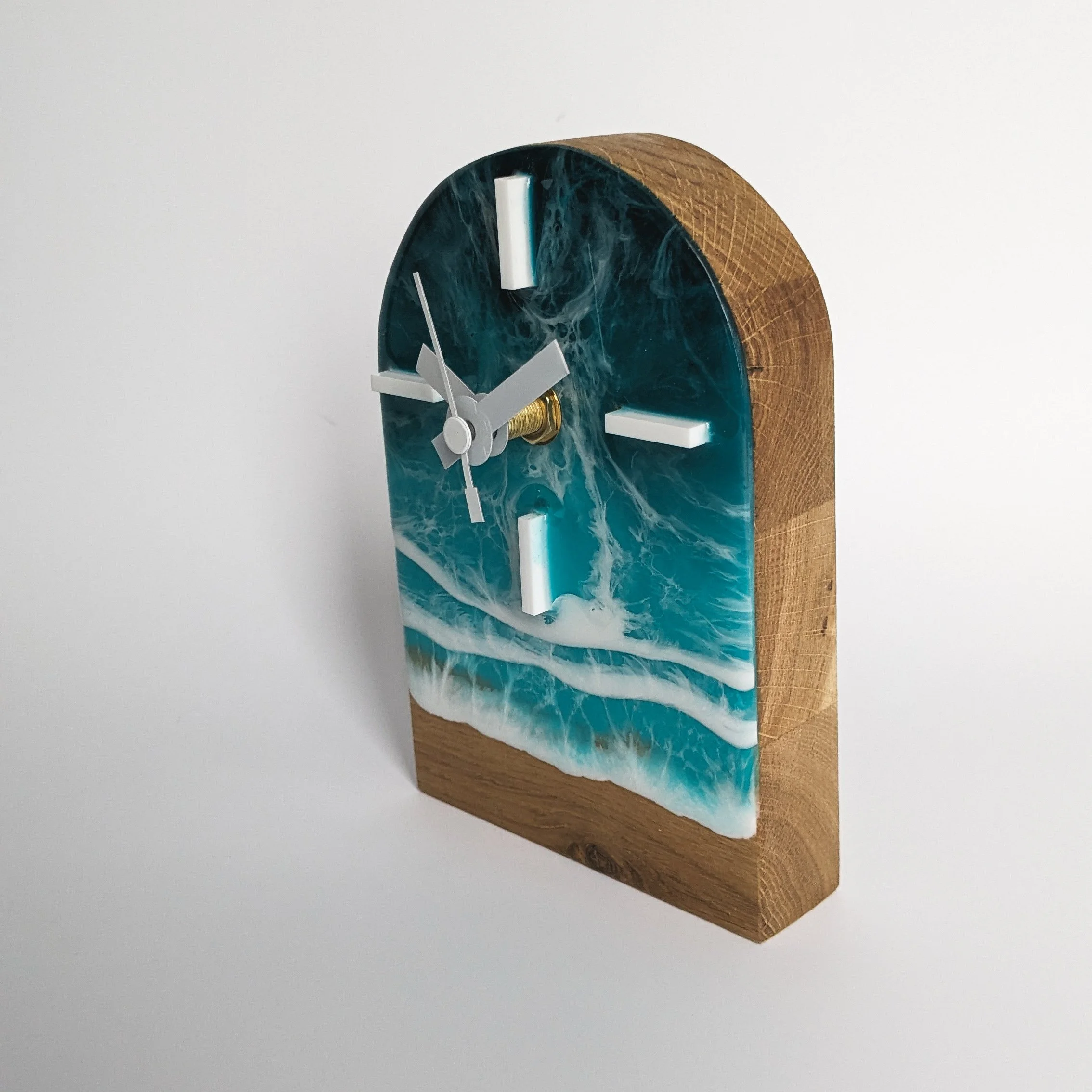 Resin Ocean Mini Clock — Tides of Teal