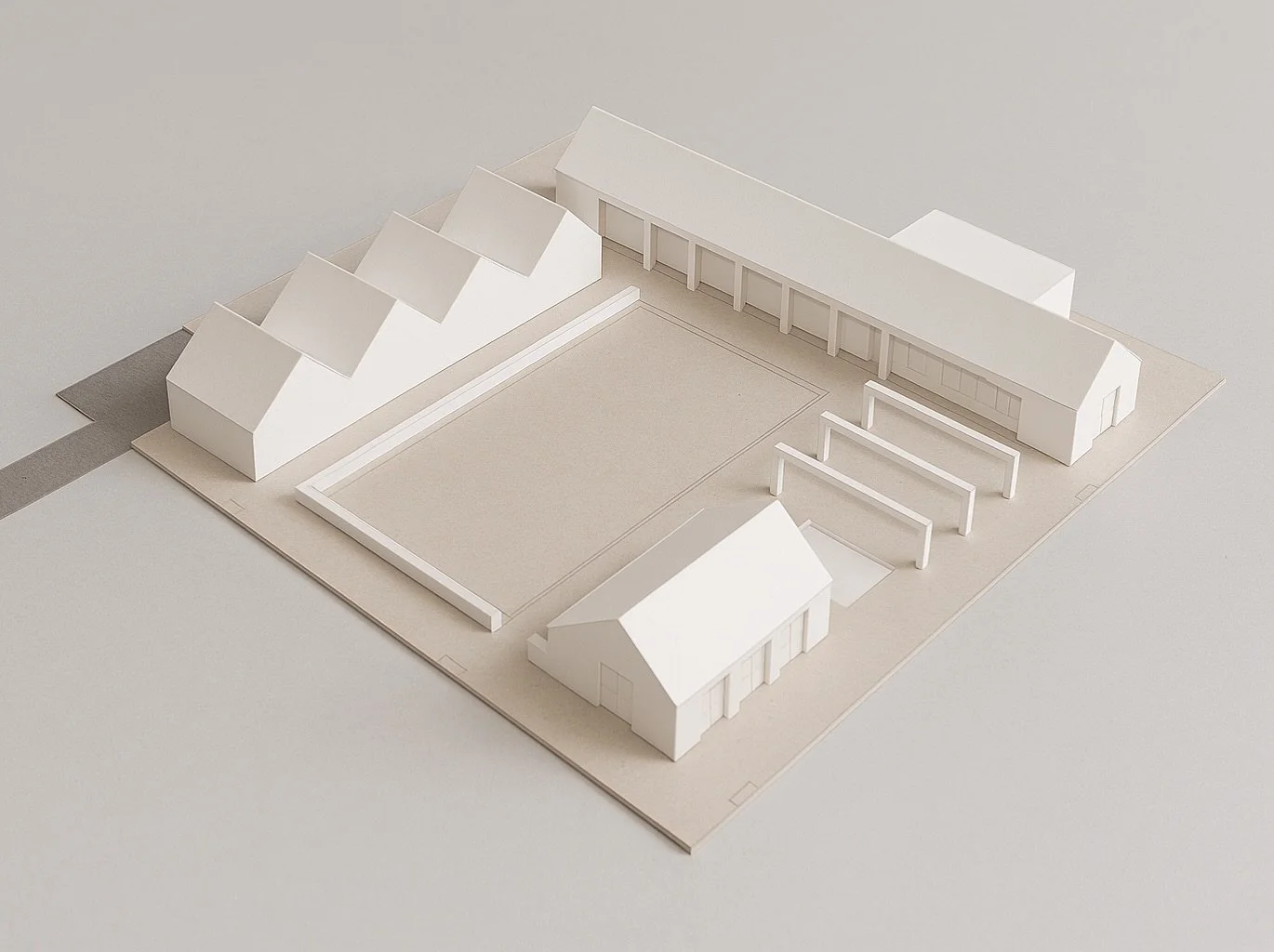 Concept model for an exciting project currently on the drawing board. A new-build farmstead on a 3 hectare plot outside of Nyk&ouml;ping. New villa, guest house, garage and workshop buildings focused around a central landscaped innerg&aring;rd.

More