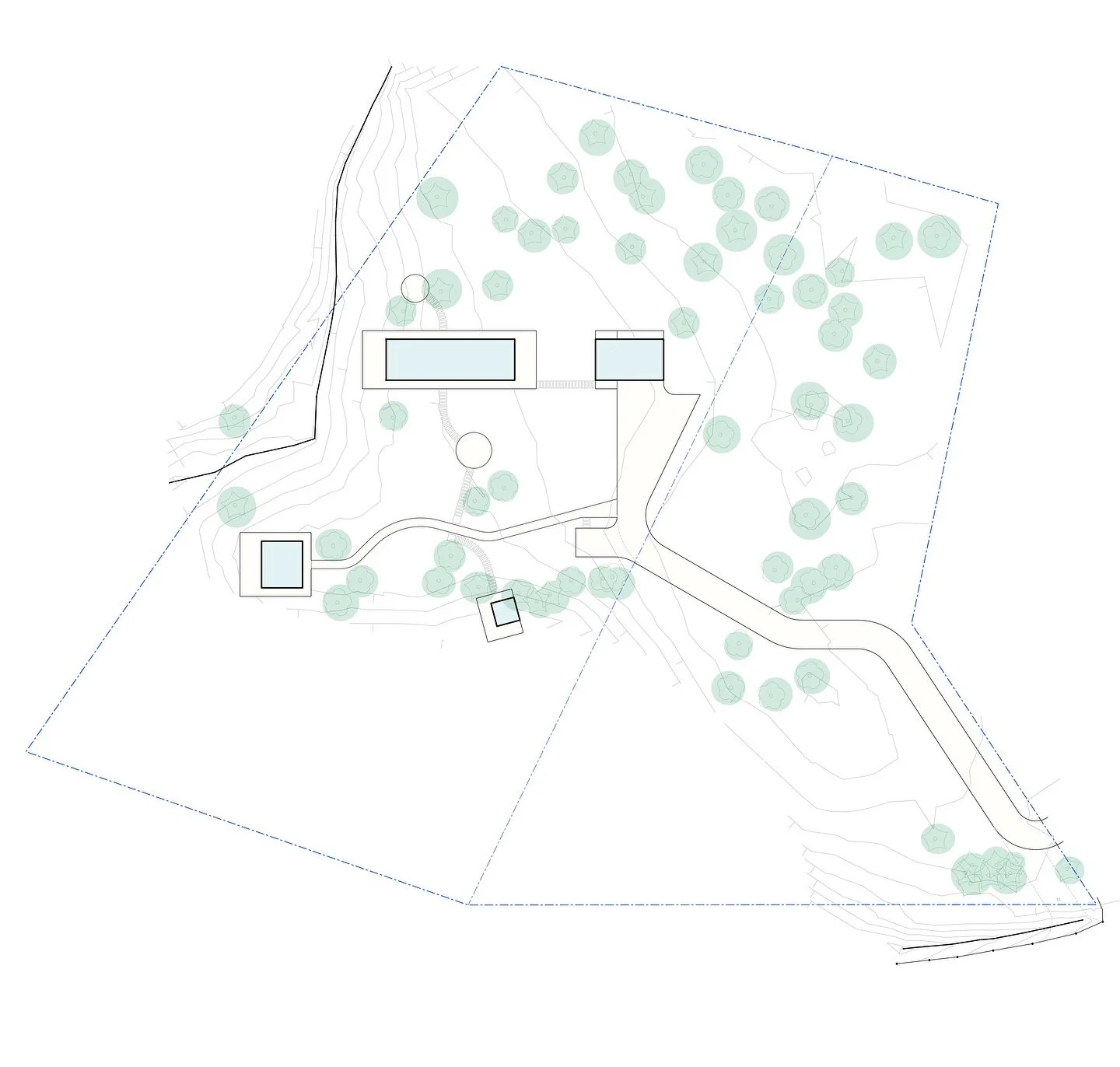 Masterplan for a new villa, g&auml;sthus, garage and sauna set within the Finnish forest, outside Porvoo 🇫🇮 

Our masterplan is carefully configured to not disturb mature trees and take advantage of naturally occurring forest &lsquo;glens&rsquo; wh