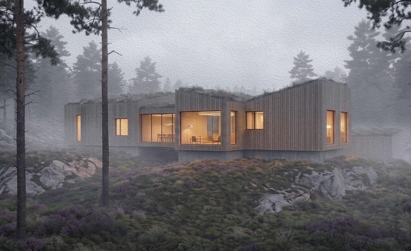 In our latest bespoke villa concept we employed irregular building forms, natural timber and green roofs to ease the relationship between building and landscape.

We believe true luxury lies in creating homes that don&rsquo;t impose on their environm