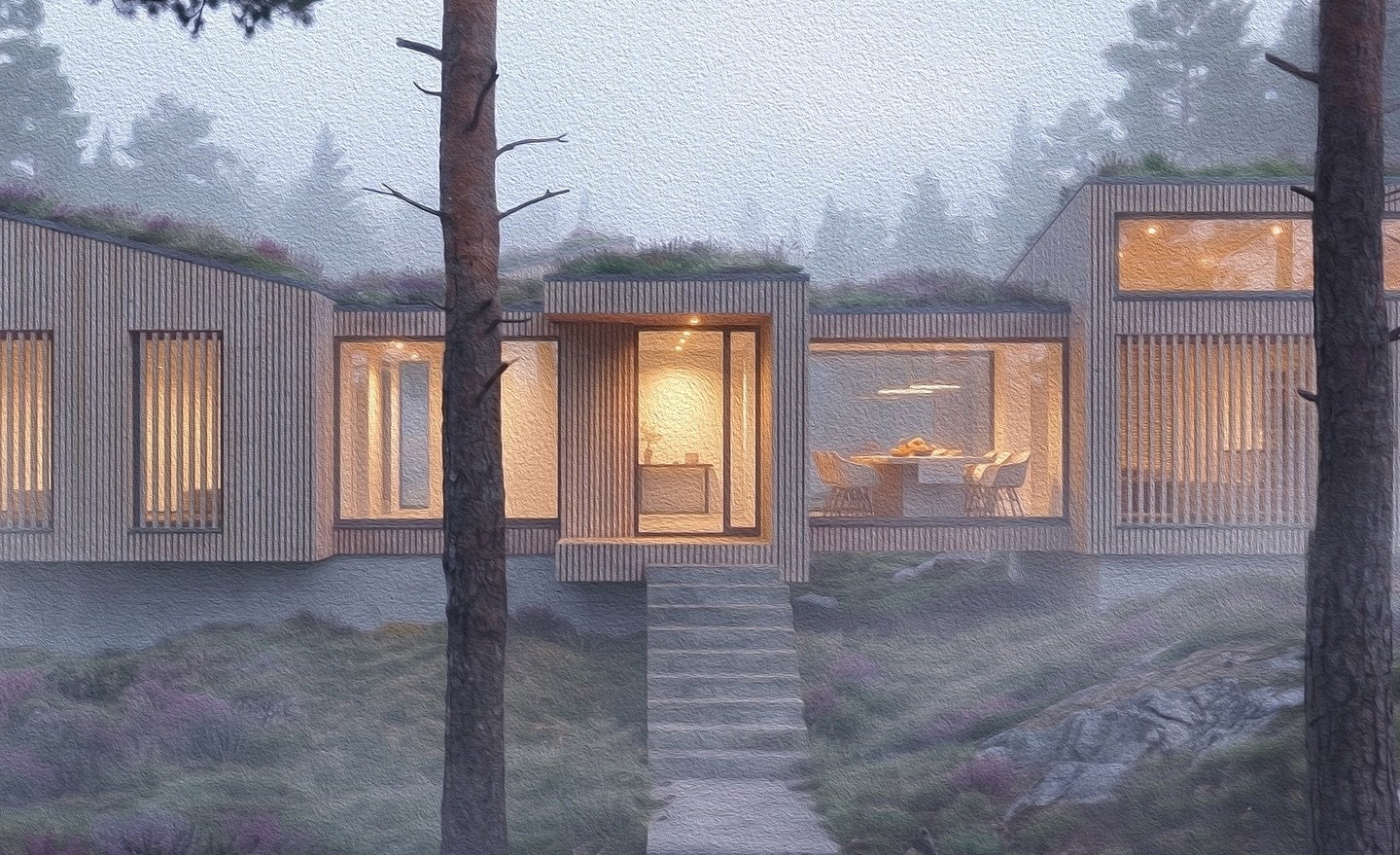 In our latest bespoke villa concept we employed irregular building forms, natural timber and green roofs to ease the relationship between building and landscape.

We believe true luxury lies in creating homes that don&rsquo;t impose on their environm
