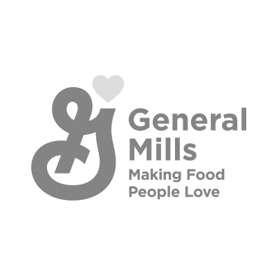 Logo of General Mills featuring a red heart and a stylized blue 'g' with the caption 'Making Food People Love'.