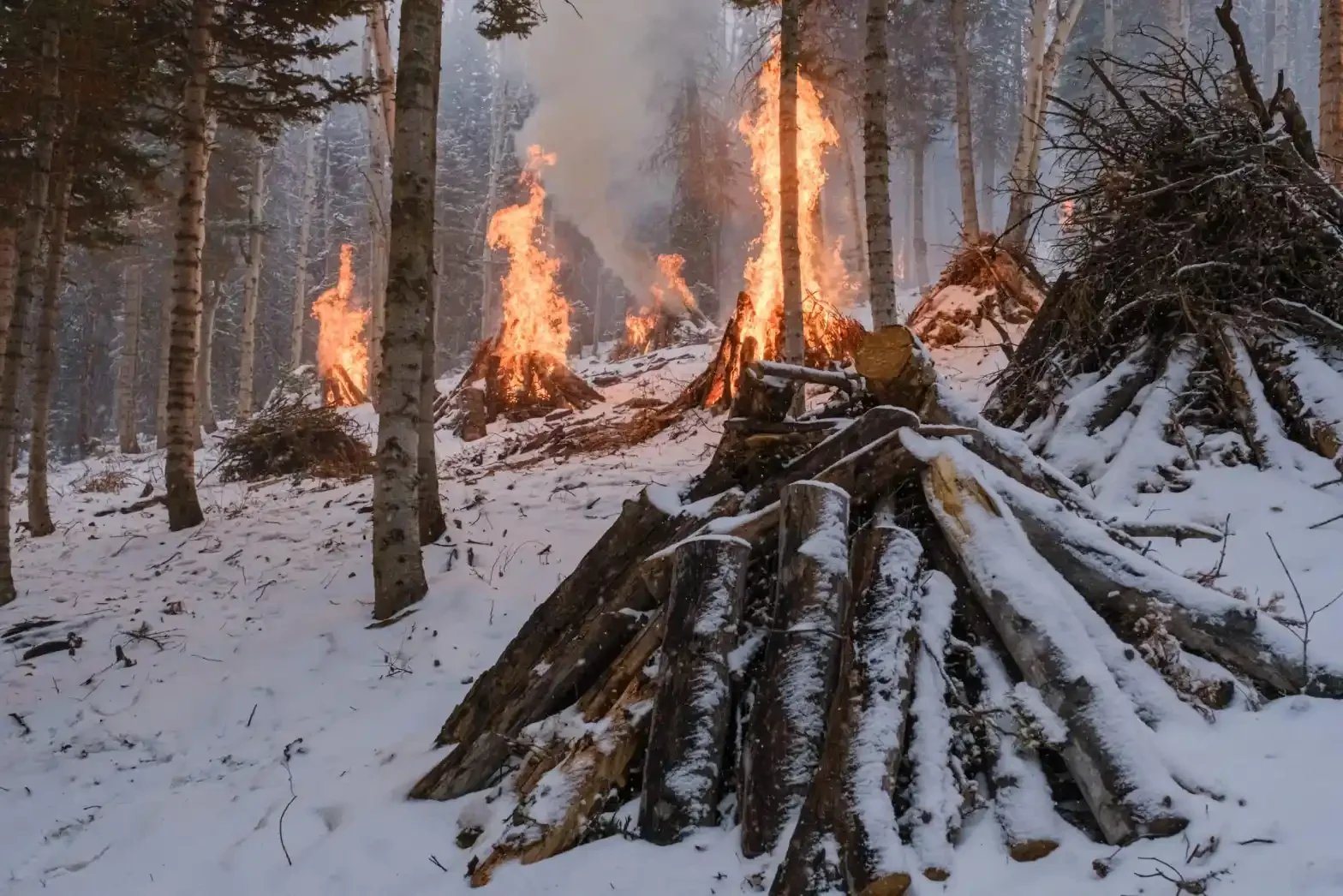pile burning in the snow park city utah