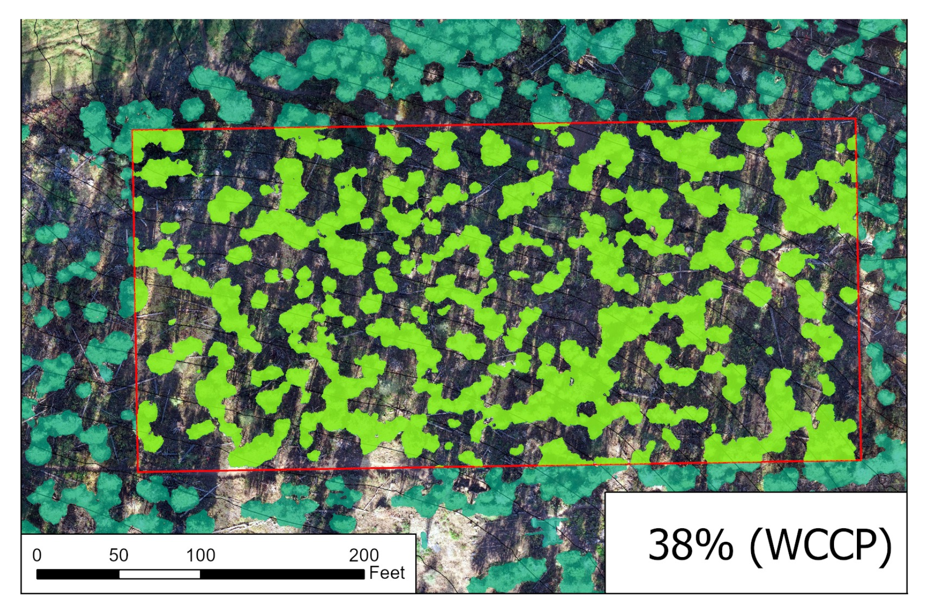 aerial mapping showing land after fuel treatment
