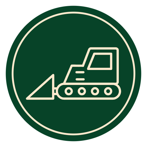 Icon of an excavator inside a green circle with a white border.