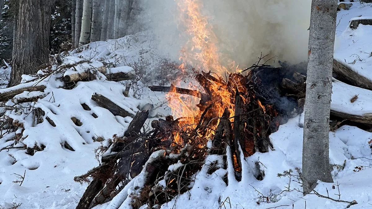 pile burning in the snow of park city utah