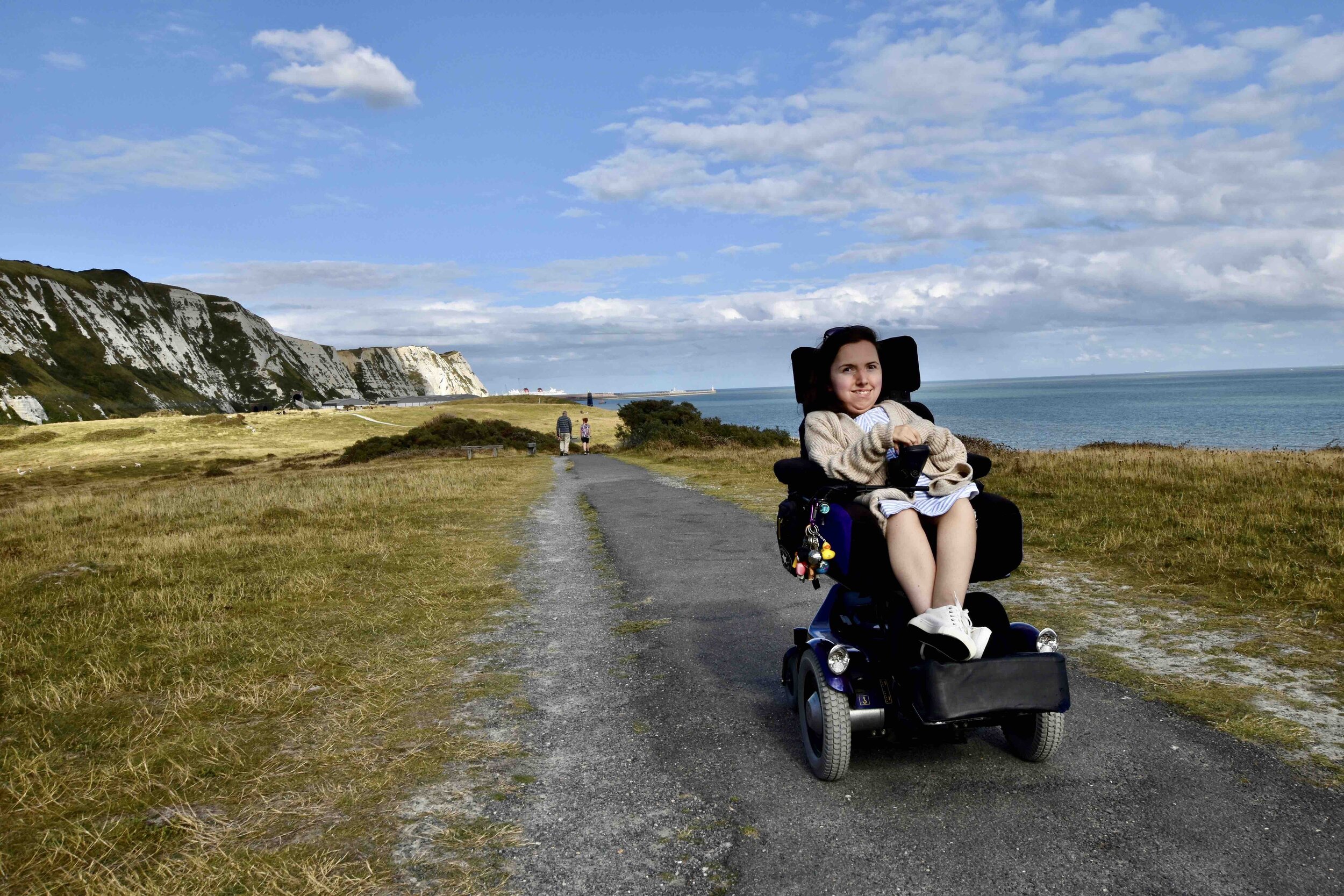 Karla, a wheelchair user, at Samphire Hoe Nature Reserve.
