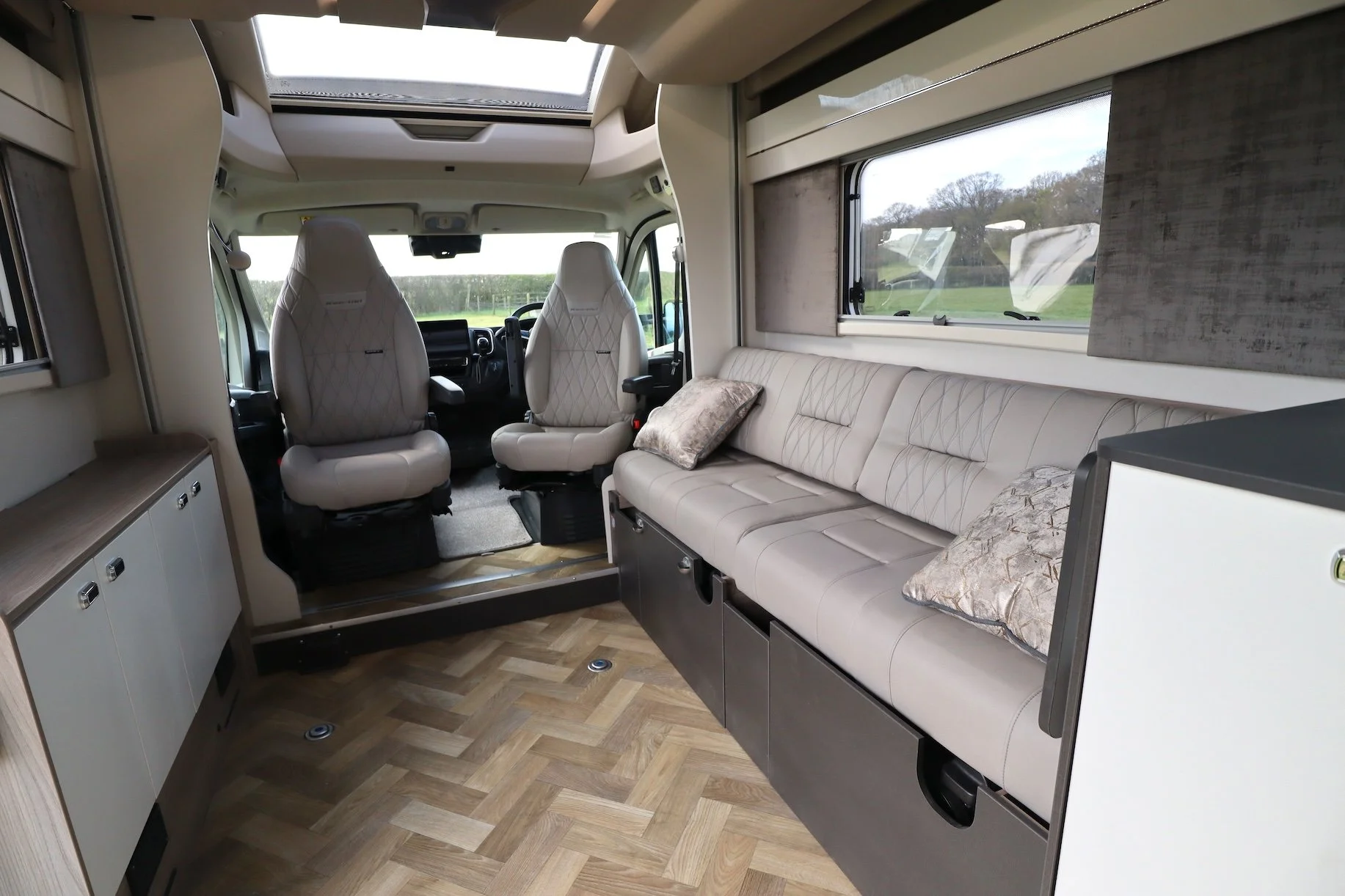  The lounge area of a wheelchair accessible motorhome, adapted by Coachbuilt.  