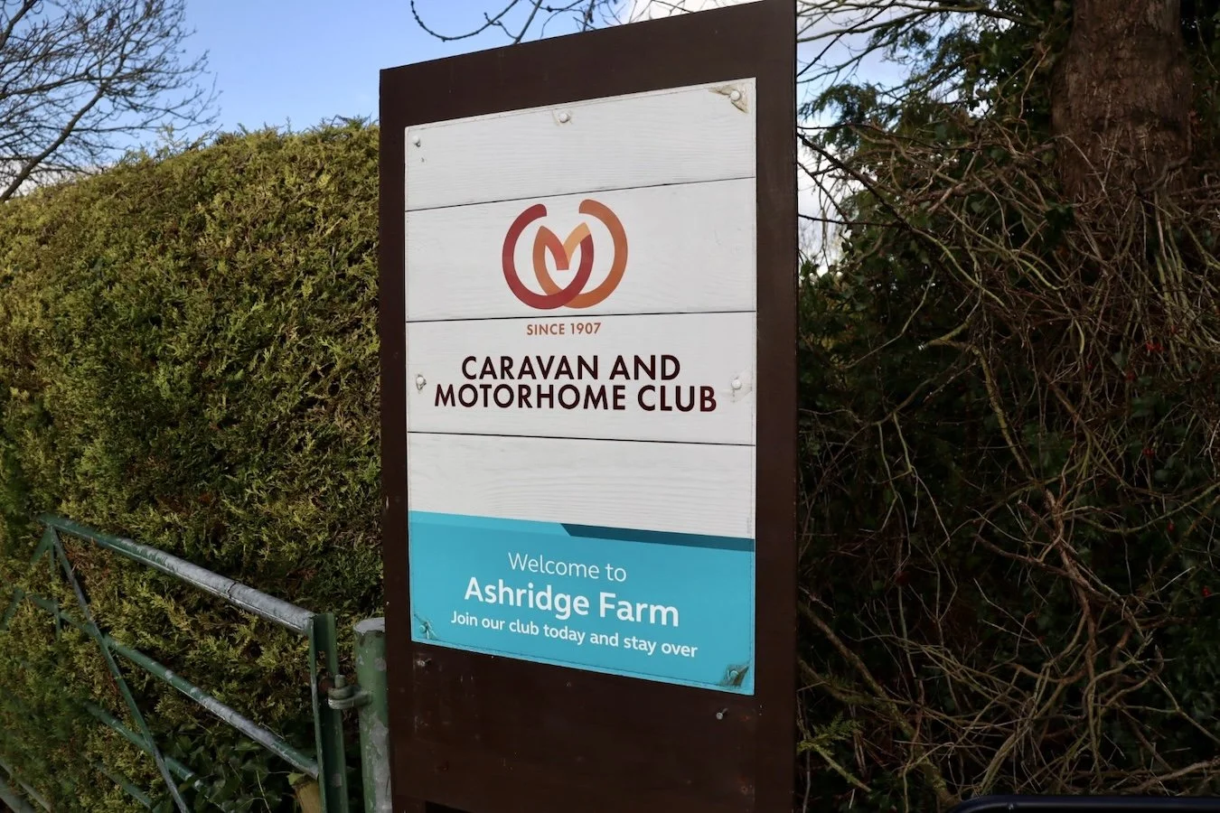 Ashridge Farm Caravan and Motorhome Club Site sign